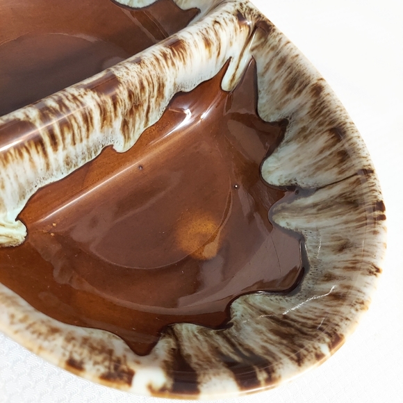 Canonsburg Divided Serving Dish Oval Vegetable Bowl Glazed Brown Stoneware - Picture 4 of 11